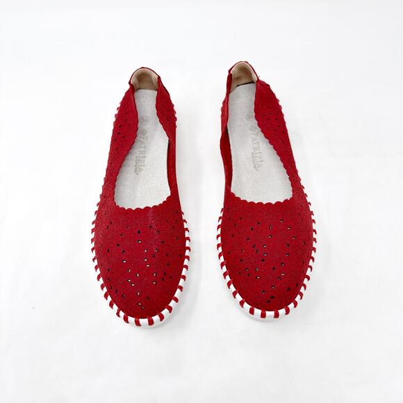 [Patrizia Spring Step] Red Grazana Leather Cutout Floral Ballerina Flats Size 36 - Picture 10 of 12